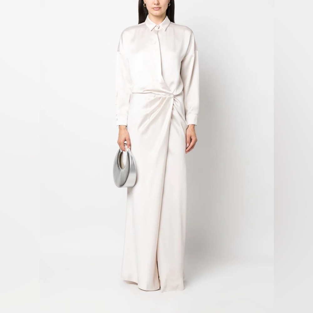 Pinko Pointed Colla Drapped Maxi Shirt Dress